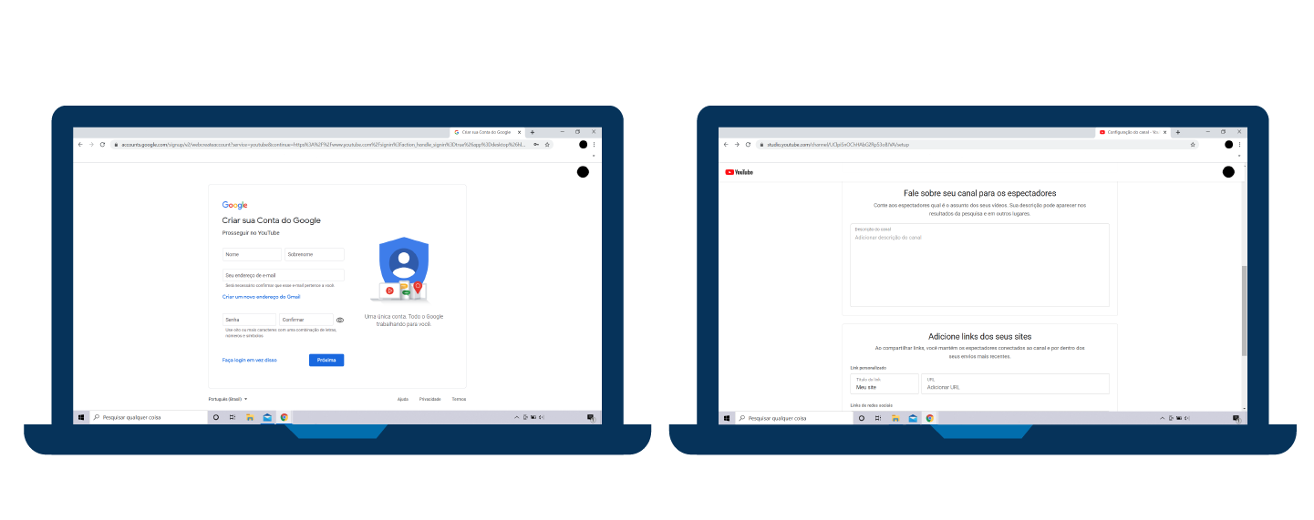 Passo 1: Criar a conta no YouTube.