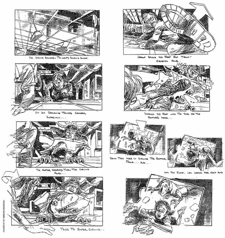  Storyboard de David Lowery para Jurassic Park do Steven Spielberg's (StudioBinder).